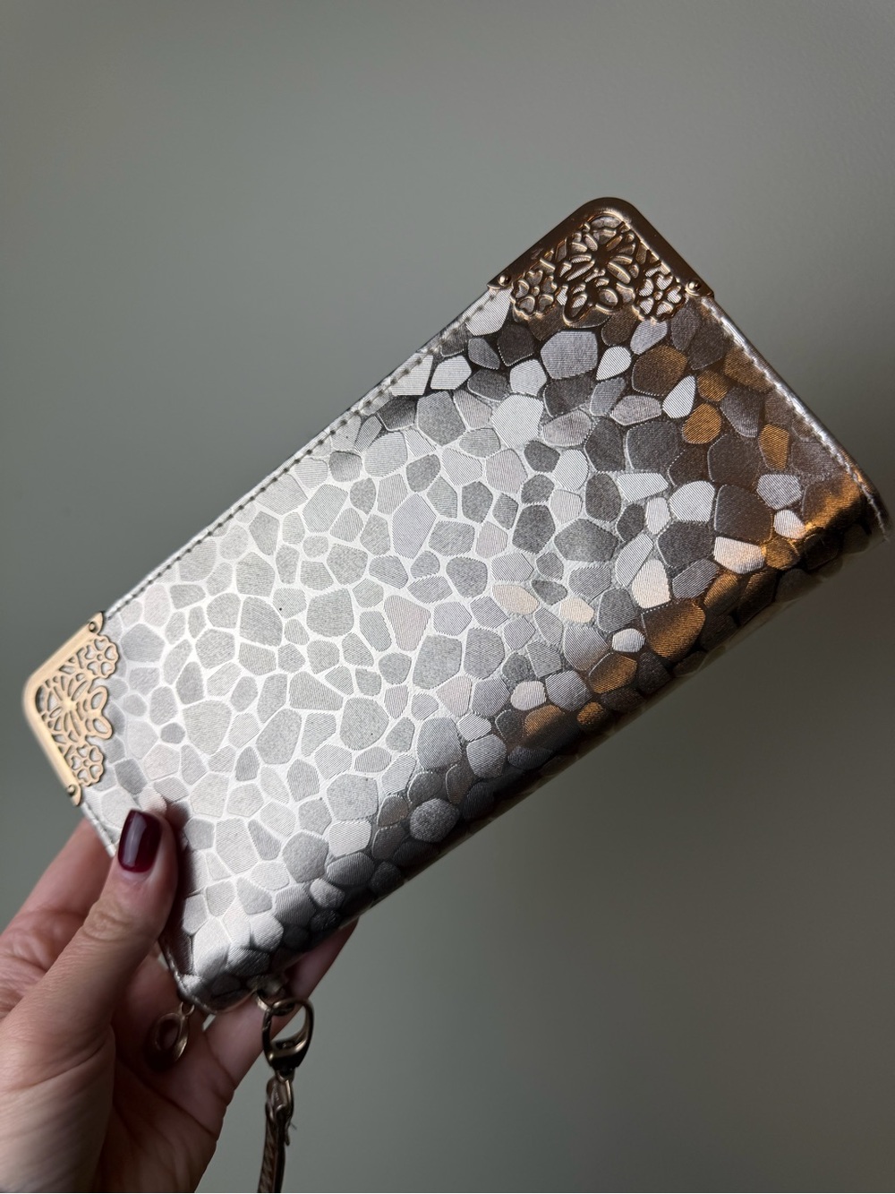 Metallic Gold & Silver Mosaic Print Wallet Clutch Wristlet